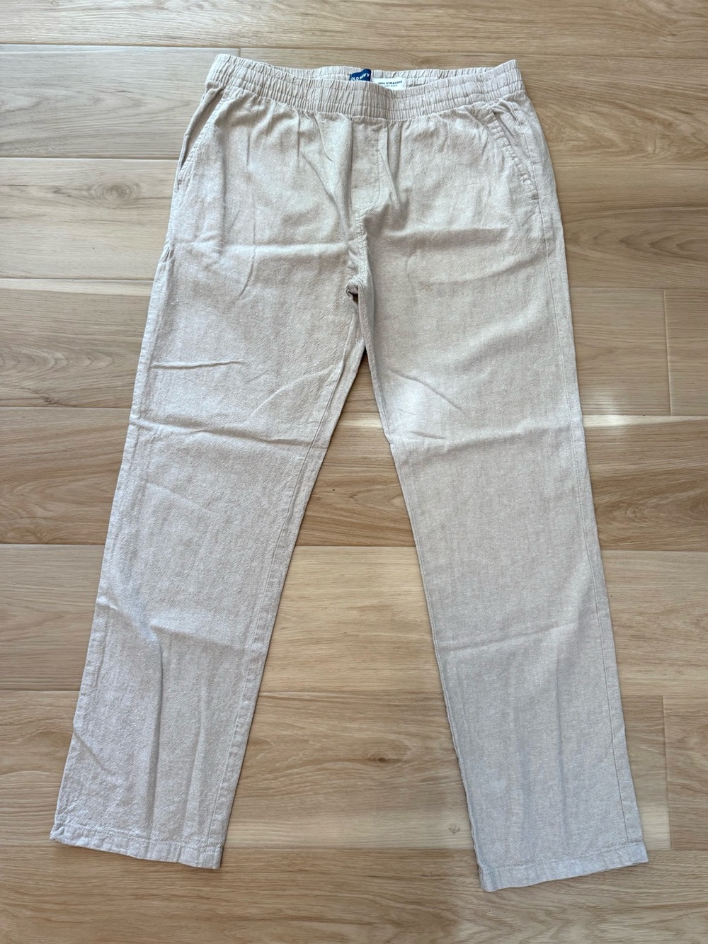 Old Navy Linen Blend Pants Large 90s Straight Elastic Waist Beige Casual Minimal